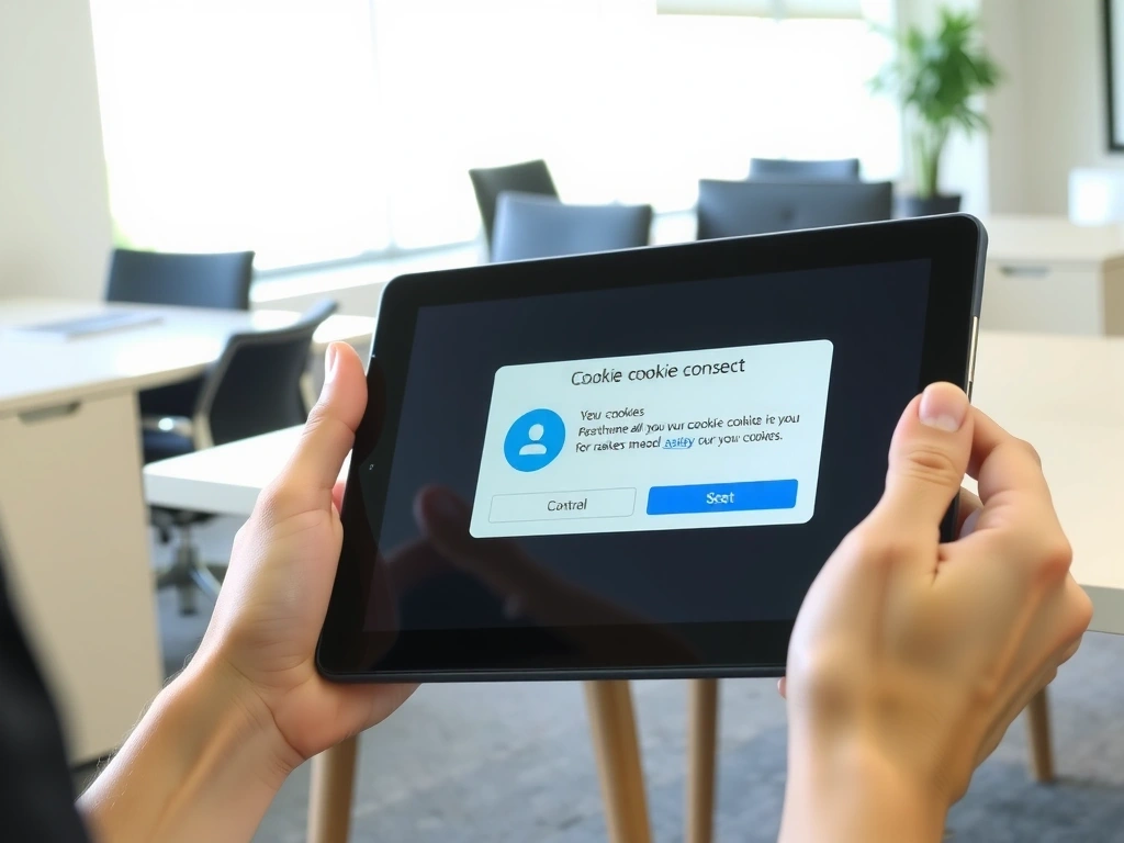 Hände, die eine Cookie-Einwilligung auf einem Tablet verwalten