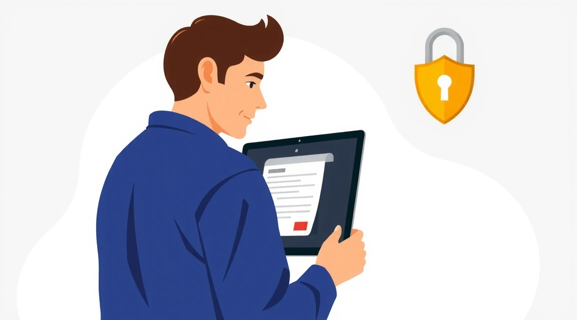 Illustration einer Person, die ein Formular ausfüllt und ihre Privatsphäre schützt